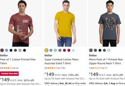 Flat 80% OFF | DOLLAR MENS T-SHIRT START AT 149/-