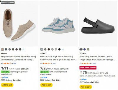 Amazon: Flat 84% OFF On Yoho Mens Footwear | Starts At ₹253