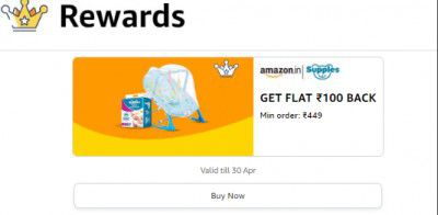 Amazon : Flat Rs.100 Cashback On Min. Order Rs.449 On Supples Baby Products.