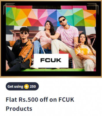 Flat Rs.500 off on FCUK Clothing Against 250 Supercoins