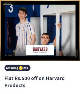 Flat Rs.500 off on Harvard Clothing Against 249 Supercoins