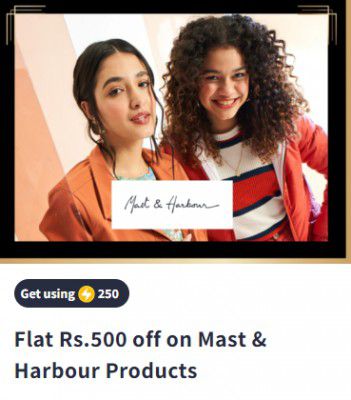 Flat Rs.500 off on Mast & Harbour Clothing Against 250 Supercoins