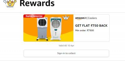 Amazon : Flat Rs.750 Cashback On Min. Order Rs.7500 On Coolers