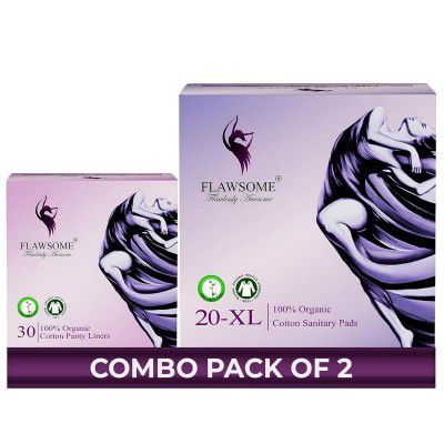 Flawsome 100% Organic Sanitary Pads | (Liner -30 Pads-30, XL)