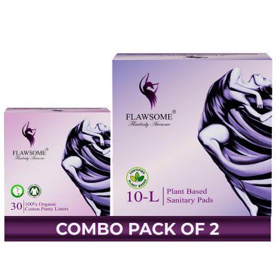Flawsome Sanitary Pads & Daily Panty Liners Period Care Combo – Plant-Based | Pack of 10 (Size L) + 30 Panty Liners 