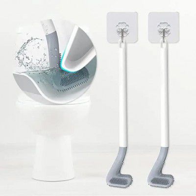 FLETIX Silicon Indian and Western Toilet Cleaning Brush with Slim No-Slip Long Handle