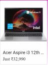  Flipkart Big Billion Days Acer Offer: Acer Aspire 3 Core i3 12th Gen Laptop @ 32990/-...