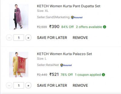 Flipkart : Ketch Womens Suits Upto 86% Off