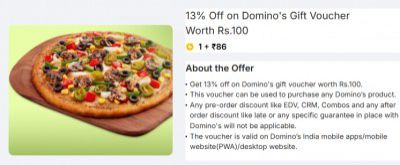 Flipkart Loot : Dominos ₹100 Voucher Free Using 87 Supercoin