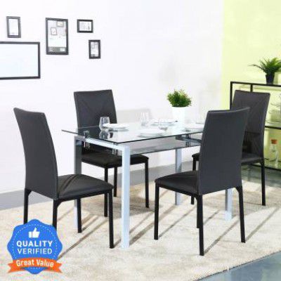 Flipkart Perfect Homes Luzon Metal 4 Seater Dining Set  (Finish Color -Pitch Black, Knock Down)