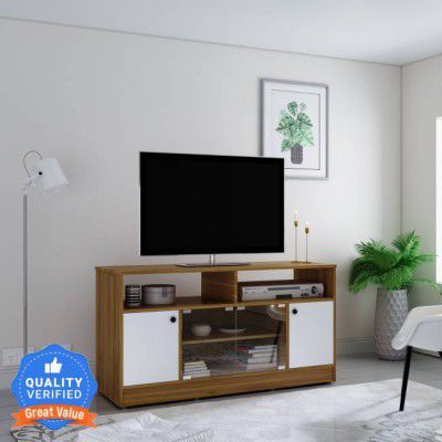 Flipkart Perfect Homes Phonox Engineered Wood TV Entertainment Unit  (Finish Color - Walnut & White, Knock Down)