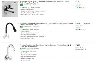 Flipkart : Prestige Faucets Upto 87% Off | Starts At ₹121