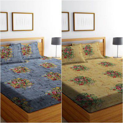 Flipkart SmartBuy 160 TC Microfiber Double Printed Flat Bedsheet  (Pack of 2, Multicolor)