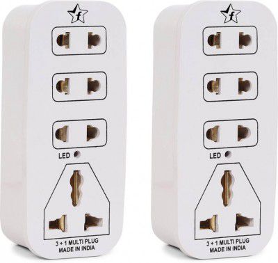 Flipkart SmartBuy 3 + 1 Multiplug with LED Indicator, 4 Universal sockets (Pack of 2) 4 Socket Extension Boards (Beige, 0 m)