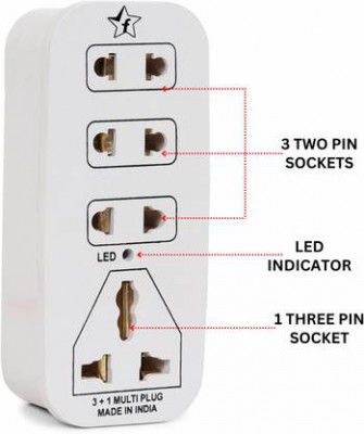 Flipkart SmartBuy 3 + 1 Multiplug with LED Indicator, 4 Universal sockets