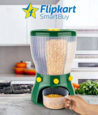 Flipkart SmartBuy 4 in 1 Easy Flow Cereal Dispenser for Kitchen Round Shape Glass Grain StorageBox - 10000 ml Plastic Grocery Container