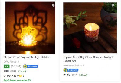 Flipkart Smartbuy Candle Holders starting at ₹88