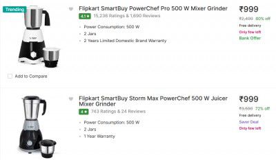 Flipkart Smartbuy Mixer Juicer Grinder Starts at Rs 910