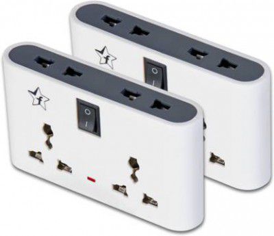 Flipkart SmartBuy Pack of 2 Three Pin 4 Socket Extension Boards  (White, Black, 0 m)