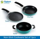 Flipkart SmartBuy Spetter Finish 3 Piece Non-Stick Combo Set of Dosa Tawa, Fry Pan & Kadhai Non-Stick Coated Cookware Set (Aluminium, 3 - Piece)...