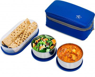 Flipkart SmartBuy Steel Luncbox Blue 3 Containers Stainless Steel School Lunch Box (1240 ml)