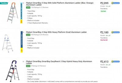 Flipkart Smartbuy Step Ladders up to 70% off