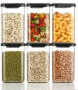 Flipkart SmartBuy Unbreakable Air Tight Modular Kitchen Plastic Storage Containers Jars Canister Box Combo Set - 1100 ml Plastic Grocery Container  (Pack of 6, Black)...