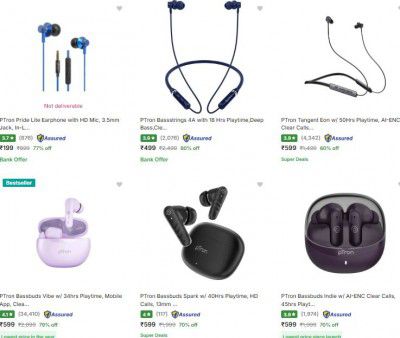 Flipkart : Up to 80% OFF - Ptron Earphones