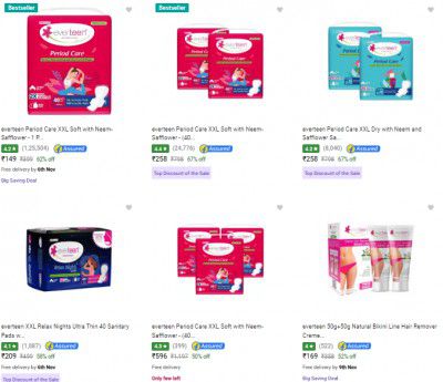 Flipkart | Upto 69% Off On everteen Sanitary Pads