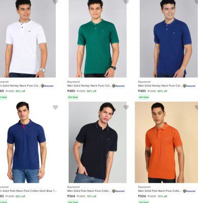 Flipkart : Upto 70% OFF - Raymond T shirts | For Mens