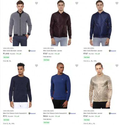 Flipkart : Upto 71% Off On Van Heusen Mens Winter wear