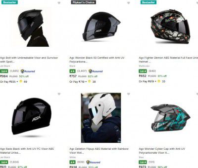 Flipkart : Up to 77% OFF - Agx Biker Helmets | Starts At Rs.497