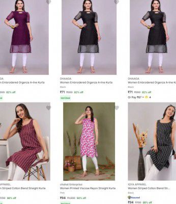 Flipkart : Womens Kurtas Starts At Rs 71 /-