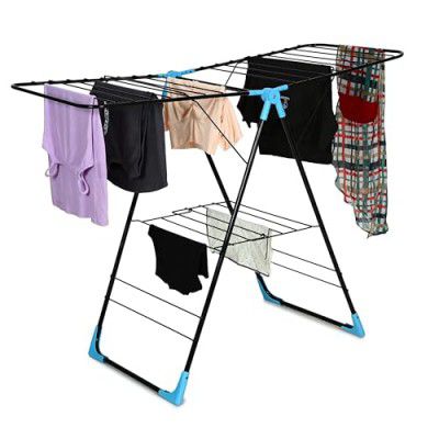 FLIPZON AeroDry Pro Foldable Clothes Drying Stand | Heavy Duty Laundry Drying Rack with Expandable Wings | Rust Resistant | Space Saving Indoor & Outdoor | Black & Blue