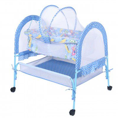 FLIPZON Baby Cradle with Mosquito Net & Lockable Wheels | Foldable Baby Jhula