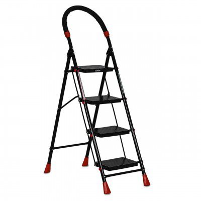 FLIPZON Halo Foldable 4 Step Ladder for Home and Office Use (Black)