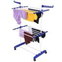 FLIPZON Premium Clothes Stand for Drying with Wheels | 2 Layer Rack for Balcony | Foldable Wings (White & Blue)...