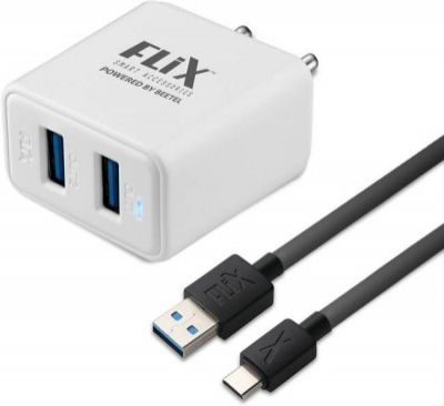 flix 12 W 2.4 A Multiport Mobile Charger with Detachable Cable (White, Cable Included)