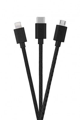 FLiX (Beetel) 3 in 1 Textured Pattern Data Sync & 2A Fast Charging Cable for Type C, Micro USB & Lightning Cable (XCD-T101)