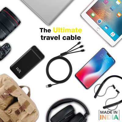 FLiX (Beetel) 3in1 (Type C|Micro|Iphone Lightening) Textured Pattern 3A Fast Charging Cable with QC & PD Support for Type C,Micro USB & Lightning Iphone Cable,Made in India,1.5 Meter Long Cable(T101)