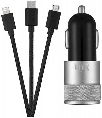 FLiX (Beetel) Durable 3-in-1 Fast Multi Charger Textured charging Cable for Type-C, Micro USB, iPhone Lightning, Quick Charge 3 Port Data Charging Cable Support For All Smartphones(1.5Mtr/5Feet)