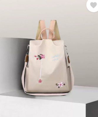 FLIXZONE  Small 12 L Backpack Fashion 12L New Flower Embroidered Artistic National Style Oxford Capacity Bag  (Beige)