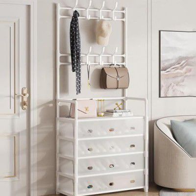Flolinda Coat Rack with Shoe Storage, Entryway Coat Rack with 8 Hooks