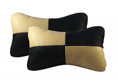 Flomaster Seat Neck Cushion for Car (Black and Beige, Set of 2)