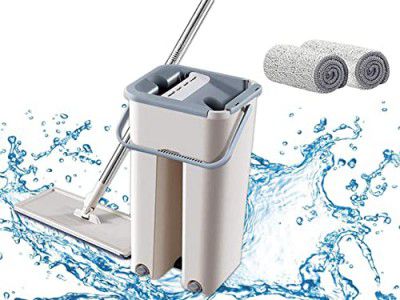 Floor Mop with Bucket, Flat Squeeze Mop Bucket System Cleaning Supplies 360° Flexible Mop