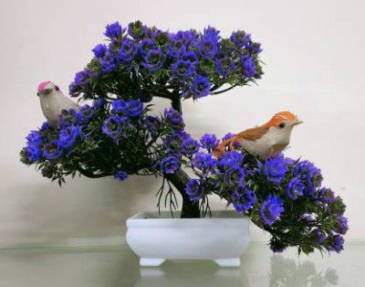 Florakite Bonsai Artificial Plant with Pot  (24 cm, Purple)