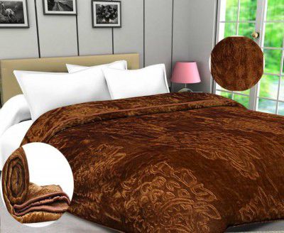 Floral Double Mink Blanket (Microfiber, Brown)
