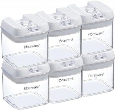 Floraware Airtight Square Containers with Flip Lock Food Storage, 250 ml set 6, White