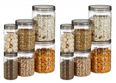 Floraware Black Minimalist Stackable Jar Container, Set of 12 (4x280ml, 4x500ml, 4x1000ml), Kitchen Organiser, BPA Free