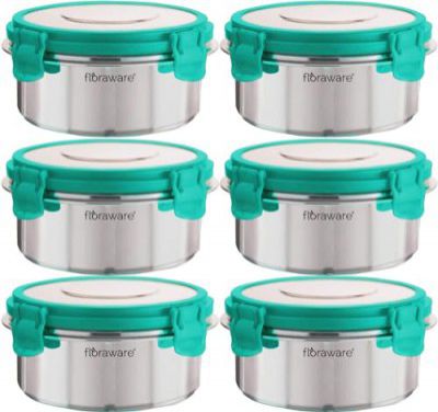Floraware FL SS Round Lunch Box 300ML Set of 6 SEA Green